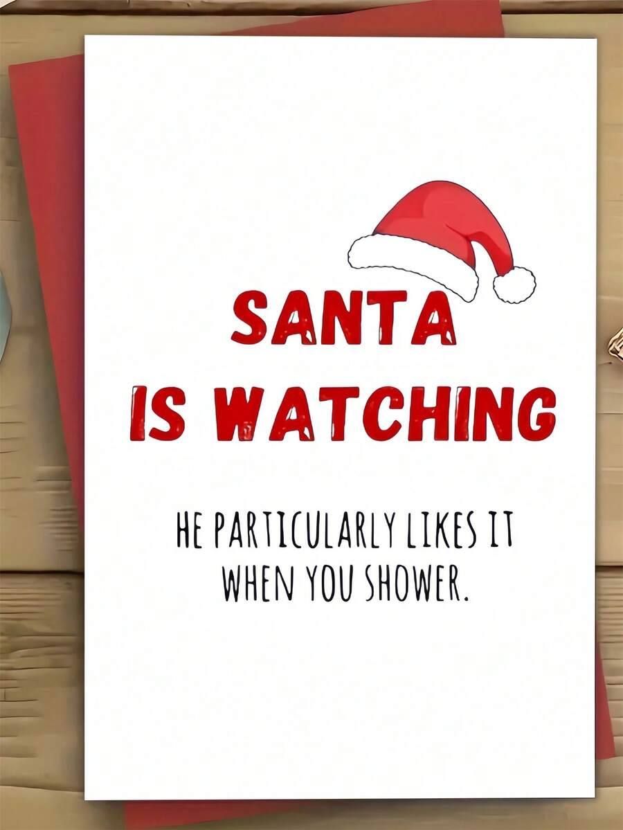 1pc Funny Christmas Greeting Card For Friend, Partner – Santa Hat Minimalist Design, Festive Humor, Thickened, With Envelope - A - View 1