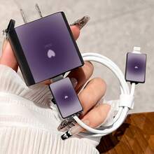 4pcs 2D Flat Design Purple Gradient Heart Phone Charger Protection Set, Charger Head Cover + Cable Protector + Storage Rope, Compatible With IPhone 20W/18W Charger - Multicolor - View 2