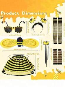 7pcs Bee Party Costume Props Set, Includes Bee Socks, Arm Warmers, Skirt, Headband, Glasses, Suitable For Party, Stage Performance, Halloween - Yellow - View 4