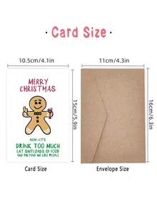 1pc Sarcastic Holiday Card For Friend, Coworker – Gingerbread Man Wine Food Cartoon, Christmas Party Humor, Thickened, With Envelope - A - View 4