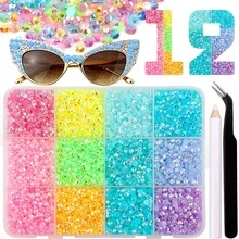 12 Grids Multi Color Flat Back Resin Rhinestones Kit With Tweezers Pencil For Nail Art Fashion Glasses DIY Crafts Decoration - Multicolor - View 4