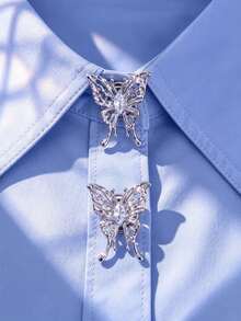 1pc / 2pcs Elegant Butterfly Button Cover, Shirt No-Sew Button Cover, Decorative Button, Fashion Crystal Cufflinks Cover - Silver - View 1