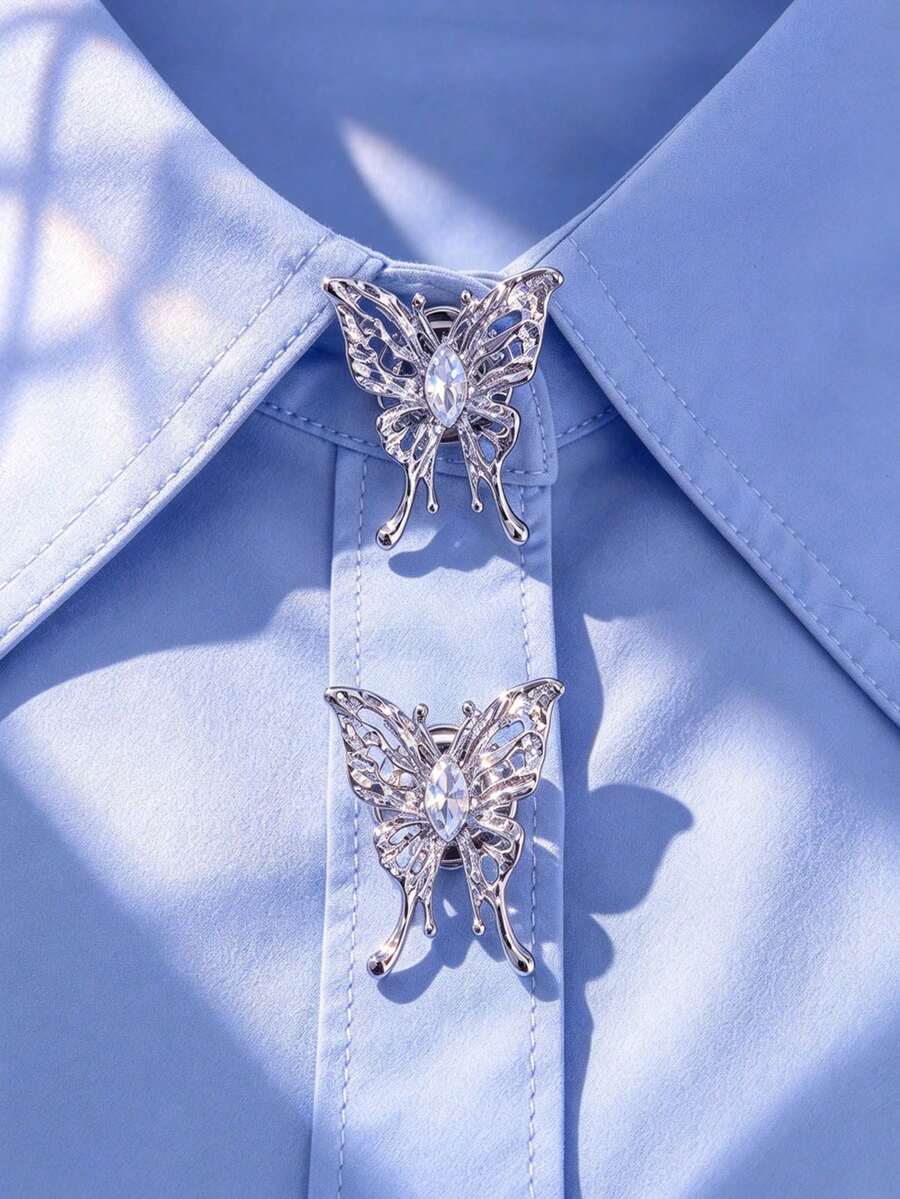 1pc / 2pcs Elegant Butterfly Button Cover, Shirt No-Sew Button Cover, Decorative Button, Fashion Crystal Cufflinks Cover - Silver - View 1