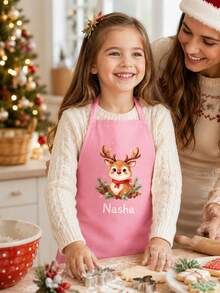 Personalized Christmas Apron For Kids, Customized Name Santa Claus Apron, Cute Children's Baking Apron, Baby Party Decoration, Christmas Gift For Boys And Girls - Multicolor - View 7