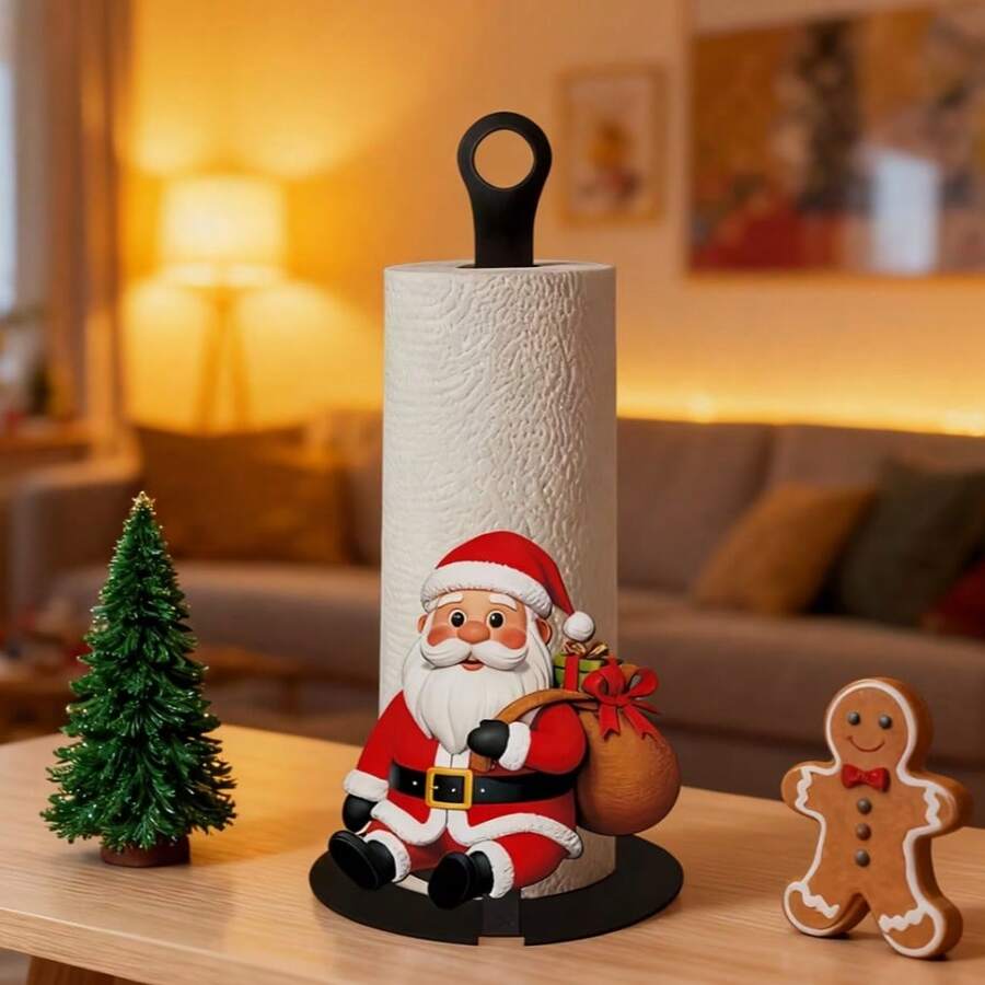 Tempat Tisu Dapur Bentuk Tas Kado Santa Claus, Desain Kartun Santa Claus Membawa Tas Kado, Dapat Menampung Gulungan Tisu Dapur, Alas Stabil, Dapat Diletakkan di Atas Meja Dapur, Menyimpan Tisu Dapur Sambil Menambah Suasana Liburan Natal - MultiWarna - View 1