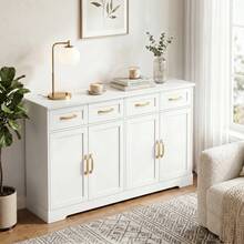 HOMCOM Sideboard Buffet Cabinet, 55" Modern Farmhouse Kitchen Storage Cabinet With 4 Drawers, 4 Doors And 2 Adjustable Shelves, Coffee Bar Station, White - White - View 9