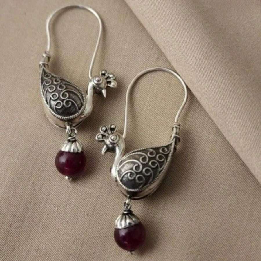Women's Vintage Phoenix Design Long Ear Hooks, Atmospheric Vintage Earrings, Suitable For Daily Commute And Travel Wear - Silver - View 1
