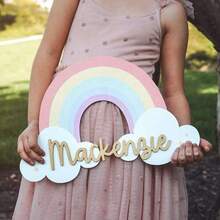 1pc Customized Wooden Door Sign Rainbow Cloud English Slogan Living Room Decor Wall Sticker - Multicolor - View 5