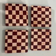 4pcs Wooden Checkerboard Coffee Cup Coasters, Creative Square Coasters, Heat-Resistant Pads, Tea Tray, Cake Plate, Tea Cup Coaster, Suitable For Home, Office And Tea House Small Trays - Multicolor - View 6