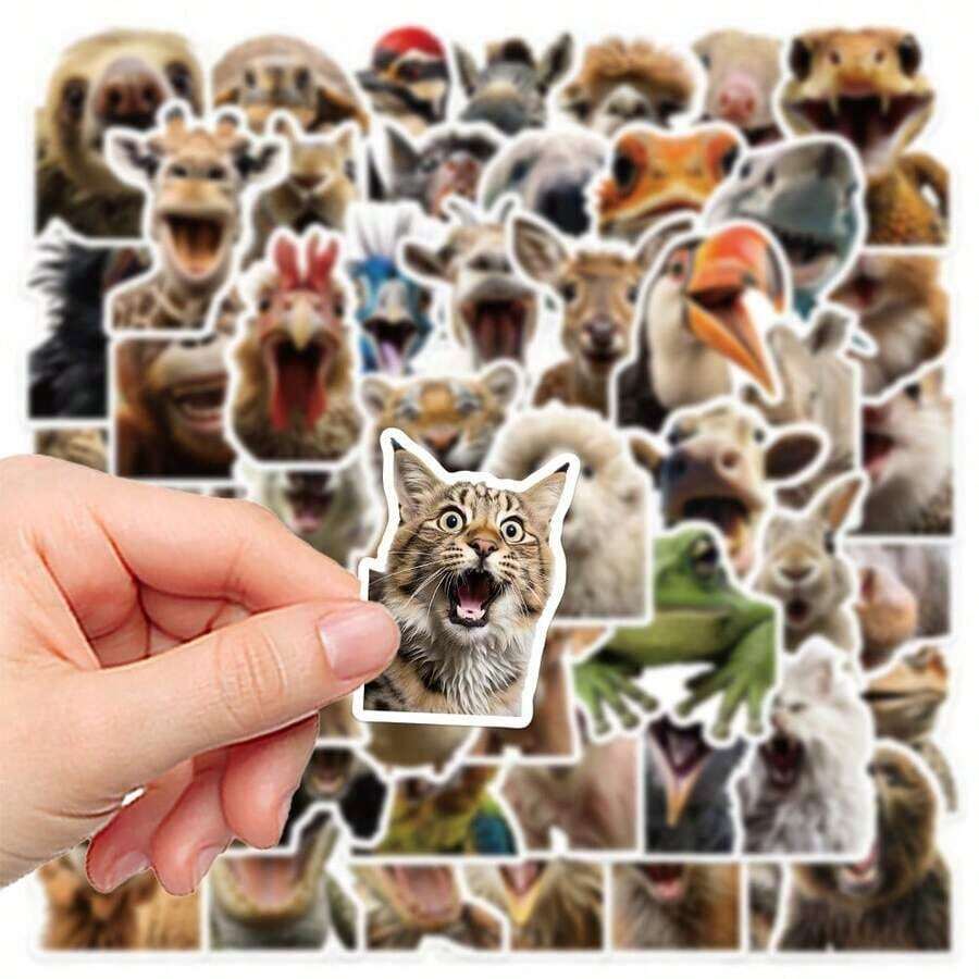 50pcs Realistic Surprised Animal Face Stickers, Waterproof Stickers, Suitable For Bicycle, Laptop, Desk Decoration - Multicolor - View 1