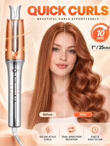 32mm Automatic Curling Iron, Left & Right Rotation Hair Curler, Negative Ion, 3 Temperature Modes, Smart Timer, Anti-Scald Sensor And Auto Shut-Off, Suitable For Creating Voluminous Wavy Curls - Silver - View 4