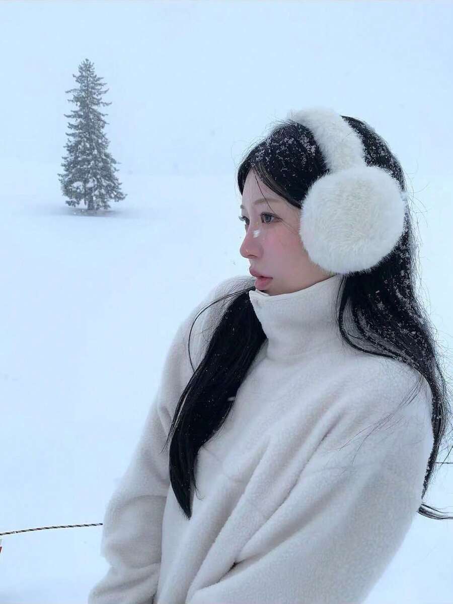 1pc Winter Foldable Fluffy Earmuffs, Soft And Warm, Cute Women's Earmuffs, Adjustable Headband, Soft Lining With Heat Retention, Plush Winter Outdoor Cold Weather Accessory - Multicolor - View 1