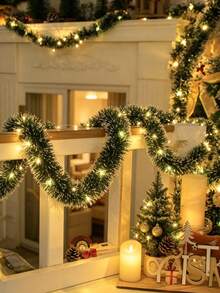1pc 6m/19.69ft Christmas Green Metal Ribbon Lights, Battery Powered, Suitable For Christmas Tree Green Decoration, Home Party, Bedroom, Garden And Christmas Party Atmosphere Lighting - Green and White - View 7