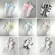 1pc Heart Buckle Satin Ribbon Bow Bag Charm, Lace Long Ribbon Polka Dot Woven Tape Anime Cosplay Live Concert Lolita Ita Bag Idol Support Fabric Rose Plush Wing Decoration Accessory Sweet Style Otaku Collection Handmade Peripheral Ornament - A - View 1