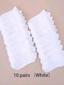 1/5/10/20/30 Pairs Women's White Boat Socks, Thin Breathable Summer Low-Cut Non-Slip No-Heel Invisible Socks - White - View 13