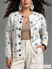 ASHKATIA Women's Plus-Size Vintage Cardigan Sweater, Fall Winter Knit For Social Occasions Fresh Floral Pattern - Multicolor - View 2