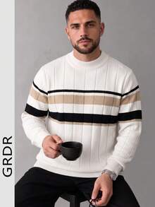 Men's Knitted Ribbed Ribbed Sweater, Autumn/Winter Essential - White - View 5