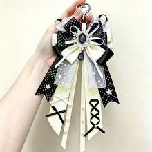 1pc Satin Ribbon Bow Bag Charm, Anime Fan Support Convention Concert Cosplay Mass-Produced Lolita Ita Bag Accessory, Lace Star Gauze Polka Dot Moon Star Pendant Chain Handmade Idol Fan Support Decoration Long Ribbon Style - A - View 3