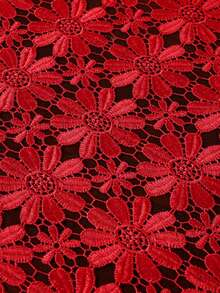 HXARTMIS 1PC White & Coffee Dual-Color Daisy Hollow Crochet Lace Rectangular Tablecloth, Sheer Mesh Floral Table Cover With Wavy Edge, Suitable For Wedding, Tea Party, Kitchen - Red - View 7