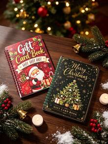 1set Christmas Gift Card Book, Bound Xmas Gift Card Holder Book With Festive Insert Cards, Santa Christmas Tree Design Gift Card (Gift Box Packaging) - Multicolor - View 10