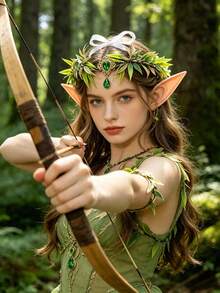 2pcs Fairy Crown With Ear Accessories - Renaissance And Halloween Role-Play Decoration, Including Pointed Fairy Ears - A - View 1