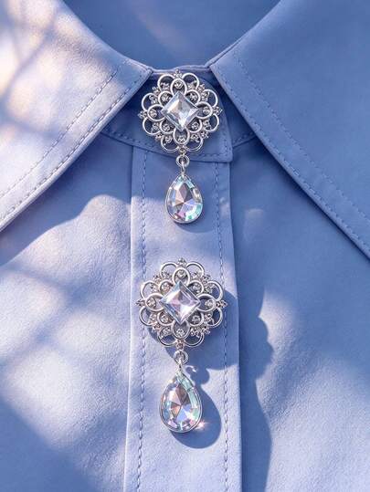 1pc/2pcs Elegant Rhinestone Flower Water Drop Button Cover, Shirt No-Sew Button Cover, Button Decorative Cover, Fashion Crystal Cufflink Cover