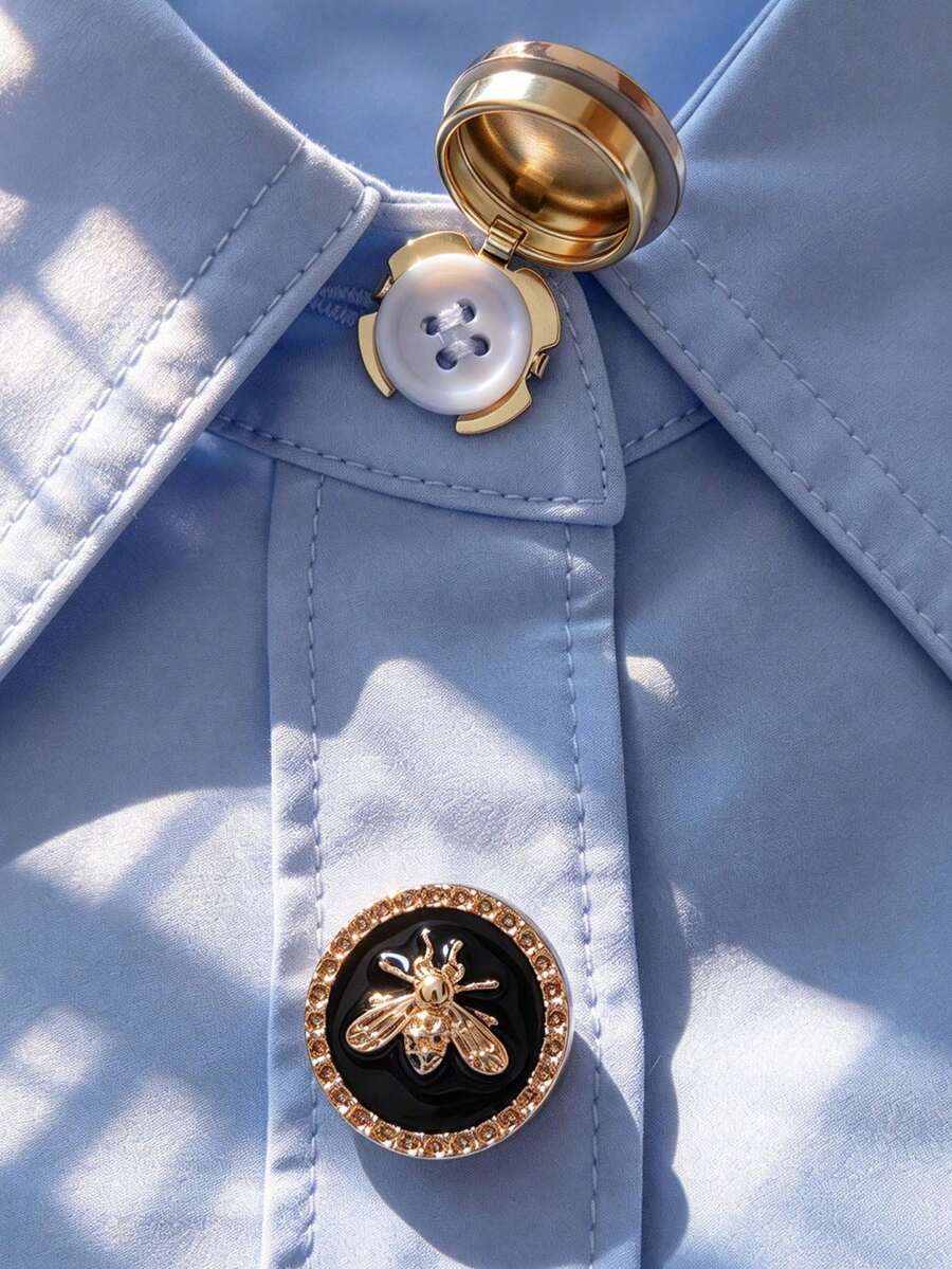 1pc/2pcs Elegant Floral Geometric Button Cover, Shirt Button Cover Clip-On Button Cover Fashion Crystal Cufflink Cover - Multicolor - View 1