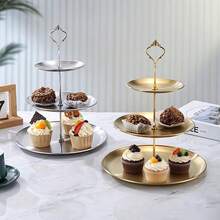 1pc Stainless Steel Multi-Layer Household Storage Tray, Nordic Style Dessert Stand, Afternoon Tea Snack Plate, Luxury Party Decoration - Multicolor - View 11