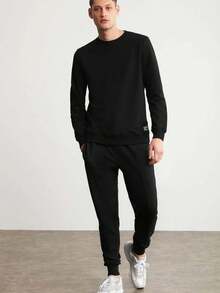 Men's Solid Color Casual Versatile Daily Wear Sweatpants - Black - View 4