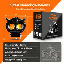 Heyword Dual-Color LED Motorcycle Owl Auxiliary Light, Suitable For Motorcycles, Bicycles And Cars, Equipped With Adjustable Mounting Bracket, Hardwired Connection, Road Lighting Auxiliary Equipment, Adjustable Vehicle Lighting, Battery Not Included - 2pcs - View 10