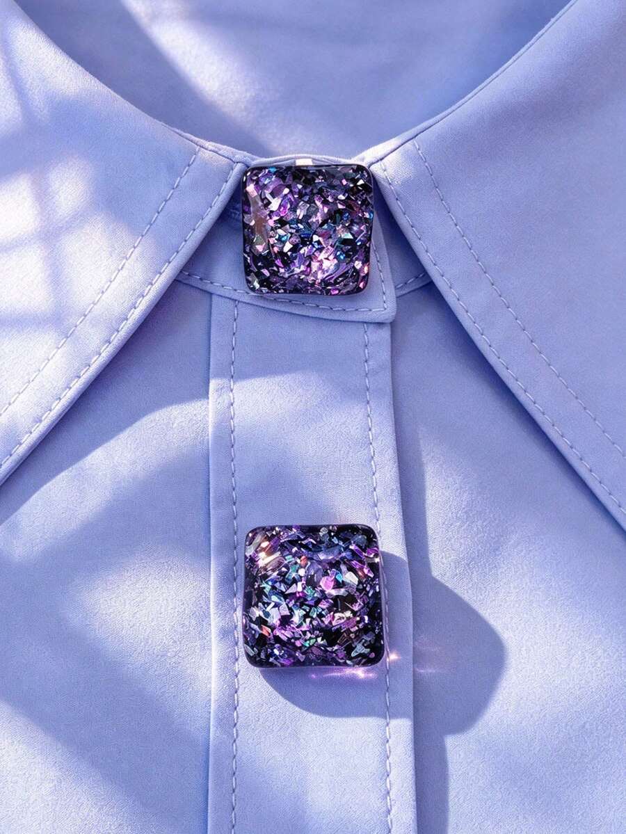 1pc/2pcs Glitter Resin Button Covers, Shirt Button Covers Clip-On Button Covers Fashion Crystal Cufflinks Covers - Multicolor - View 1