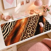 1pc Abstract Zebra And Floral Mouse Pad With Metallic Gold Effect Print, 4 Color Options, Extended Desk Mat Polyester Surface With Non-Slip Rubber Base For Office, Home, Dorm And Gaming, 3 Sizes Available - View 9