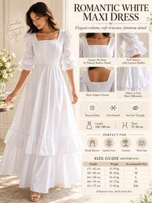 Gaun Wanita Musim Semi/Panas Elegan Warna Polos dengan Rumbai/Flounce Model A-Line Modis Warna Putih - Putih - View 6