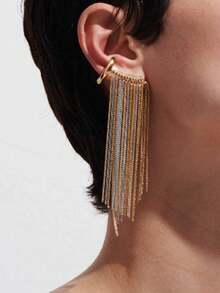1pc Fashion Minimalist Asymmetric Multi-Element Chain Ear Cuff Earrings, Suitable For Daily Wear, Luxury High-End Feel - Gold - View 5