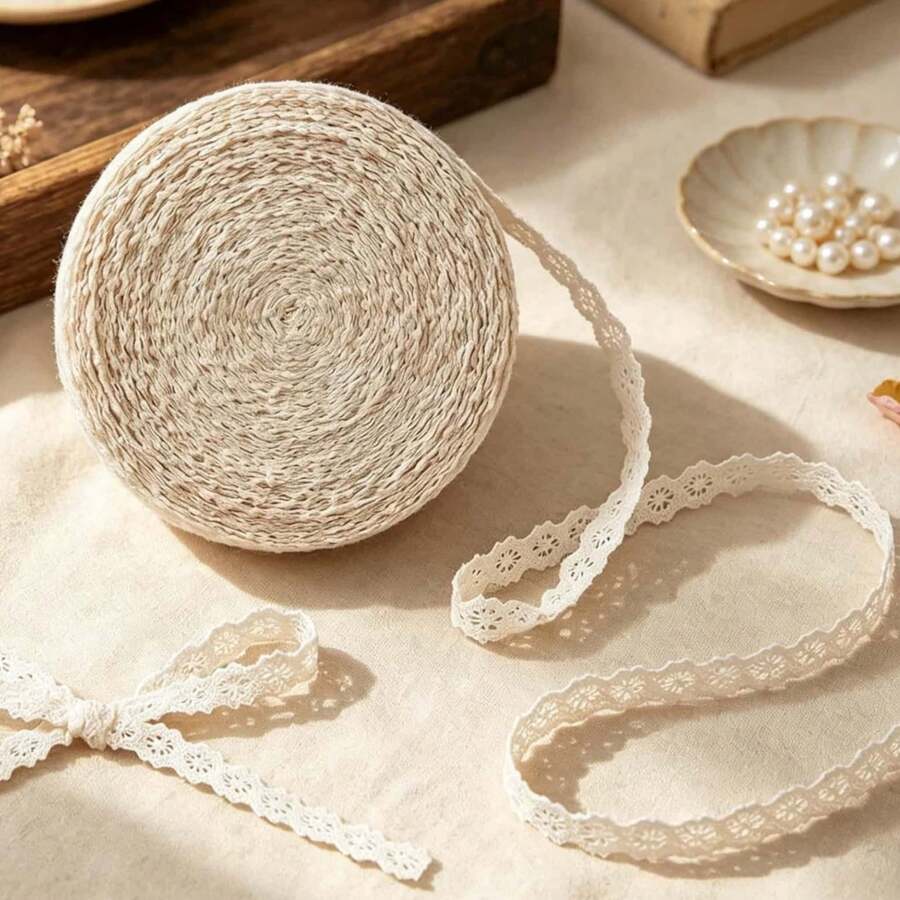 5/20Yards 1CM Vintage Lace Ribbon 1cm Wide, Thin Crochet Lace Trim For Handmade Sewing, Scrapbook, Junk Journal, Gift Package, Wedding And Cottagecore Crafts - A - View 1