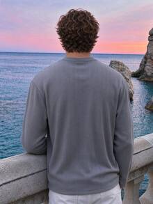 Camvyn Men's Autumn/Winter Casual Comfortable Versatile Slim Fit Classic Ribbed Crew Neck Long Sleeve T-Shirt - Dark Grey - View 2