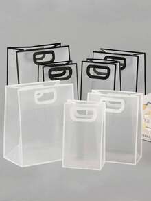 White, Pink, Black Souvenir Transparent Frosted Handheld Gift Bags, 1pc/5pcs/10pcs - A - View 8