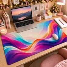 1pc Colorful Abstract Wave Mouse Pad, Vibrant Gradient Rainbow Curves Extended Desk Mat For Home Office And Gaming - View 8