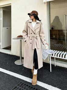 Seelio Autumn/Winter New Women's Fashion Classic Double-Breasted Windbreaker Coat Woolen Overcoat Fall - Apricot - View 1
