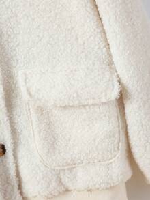 Cream White Girls' Lamb Fleece Cardigan, Stylish Fuzzy Jacket, Autumn/Winter - Apricot - View 4