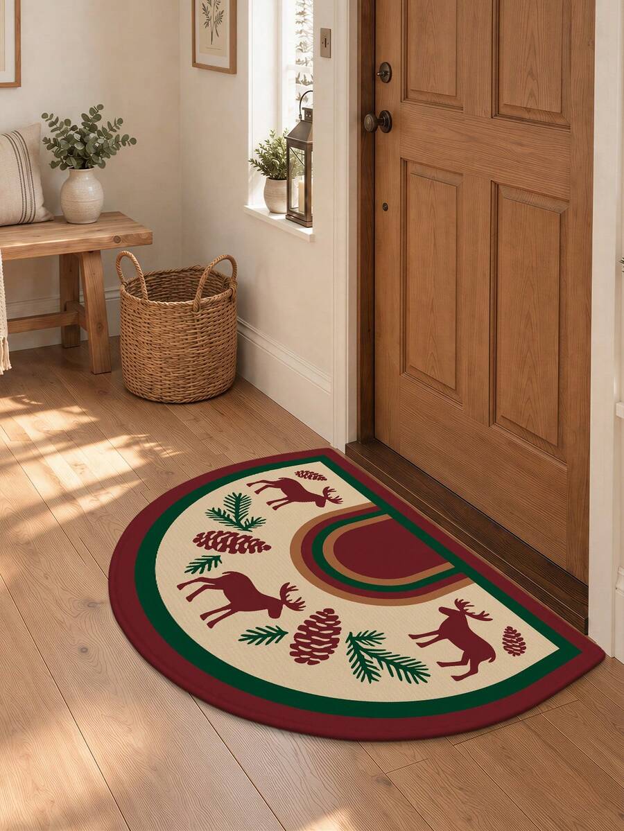 DAJIANG 1pc Semi-Circle Christmas Welcome Doormat, Outdoor Carpet, Hallway Rug, Area Rug, TPR Backing Non-Slip Mat, Suitable For Bathroom, Indoor, Hallway, Bedroom, Living Room, Side Carpet, Machine Washable Easy To Clean, Entryway Mat, Autumn Home Decor