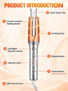 32mm Automatic Curling Iron, Left & Right Rotation Hair Curler, Negative Ion, 3 Temperature Modes, Smart Timer, Anti-Scald Sensor And Auto Shut-Off, Suitable For Creating Voluminous Wavy Curls - Silver - View 11