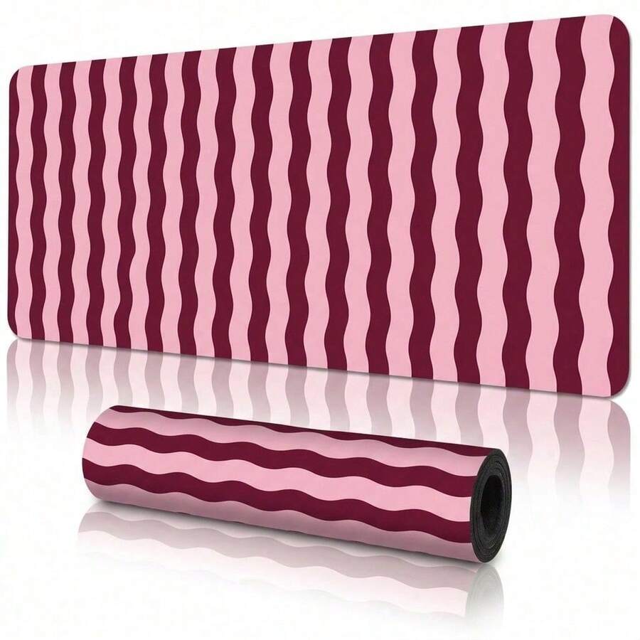 Pink Burgundy Wavy Line Desk Mat, Large Non-Slip Mouse Pad, Office Desk Accessory - Mouse Pad - View 1