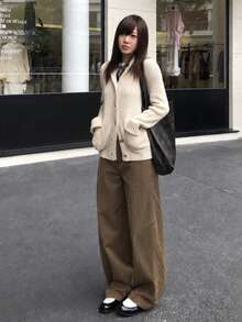 YEAE | Celana Jeans Denim Hijau American Vintage Washed Distressed Unisex Model Longgar Lurus Lebar - Khaki - View 2