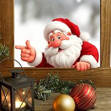 BRUP 1PC Cartoon Santa Claus Window Sticker, Double-Sided Printed, Christmas Decor For Kids Room, Gift Sack Candy Cane Gingerbread Man Glass Holiday Decal - Multicolor - View 6