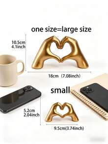 1pc Heart Gesture Decor, Heart Finger Statue Modern Art Sculpture Personalized Finger Home Decor, Creative Wedding Tabletop Decoration, Valentine's Day And New Year's Gift - Gold - View 7