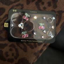 Luxury Shiny Rhinestone Pink Cherry Leaf Fruit Clear Camera Lens Film, Compatible With Iphone 17/18 Pro Max/17/18 Pro, Fresh And Fashionable, Full Coverage Lens Protector - Clear - View 8