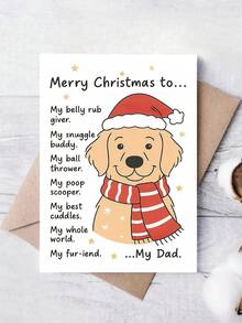 1pc Dog Christmas Card For Dad, Dog Lover – Funny Golden Retriever Cartoon Illustration, Festive Holiday Humor, Thickened, With Envelope - A - View 1