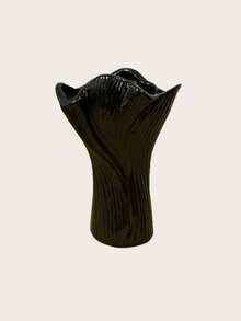 1pc Modern Minimalist Wavy Rim Black Vase With Decorative Reed, Suitable For Home, Office, Windowsill, Tabletop, Center Decor, Floral Arrangement - A - View 11