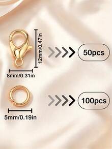 150pcs Metal Lobster Clasp & Jump Ring Set, Includes 100pcs Closed Rings + 50pcs Lobster Clasps, Suitable For DIY Jewelry Making Connector Accessories - 150 Pcs/pack - View 2